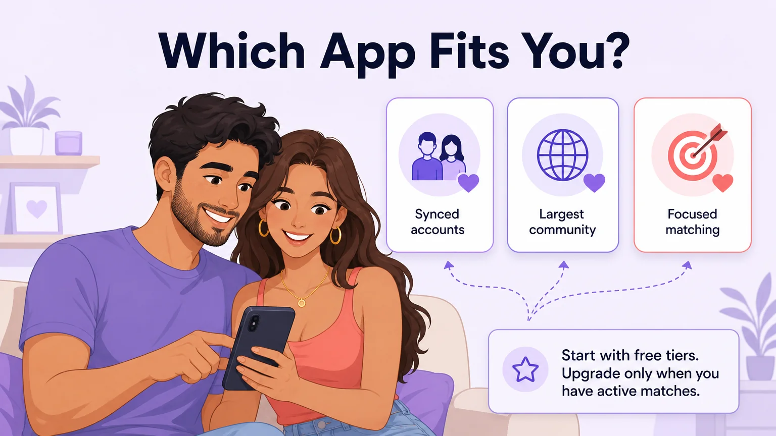Three dating apps compared for threesome matching: synced accounts, largest community, focused matching