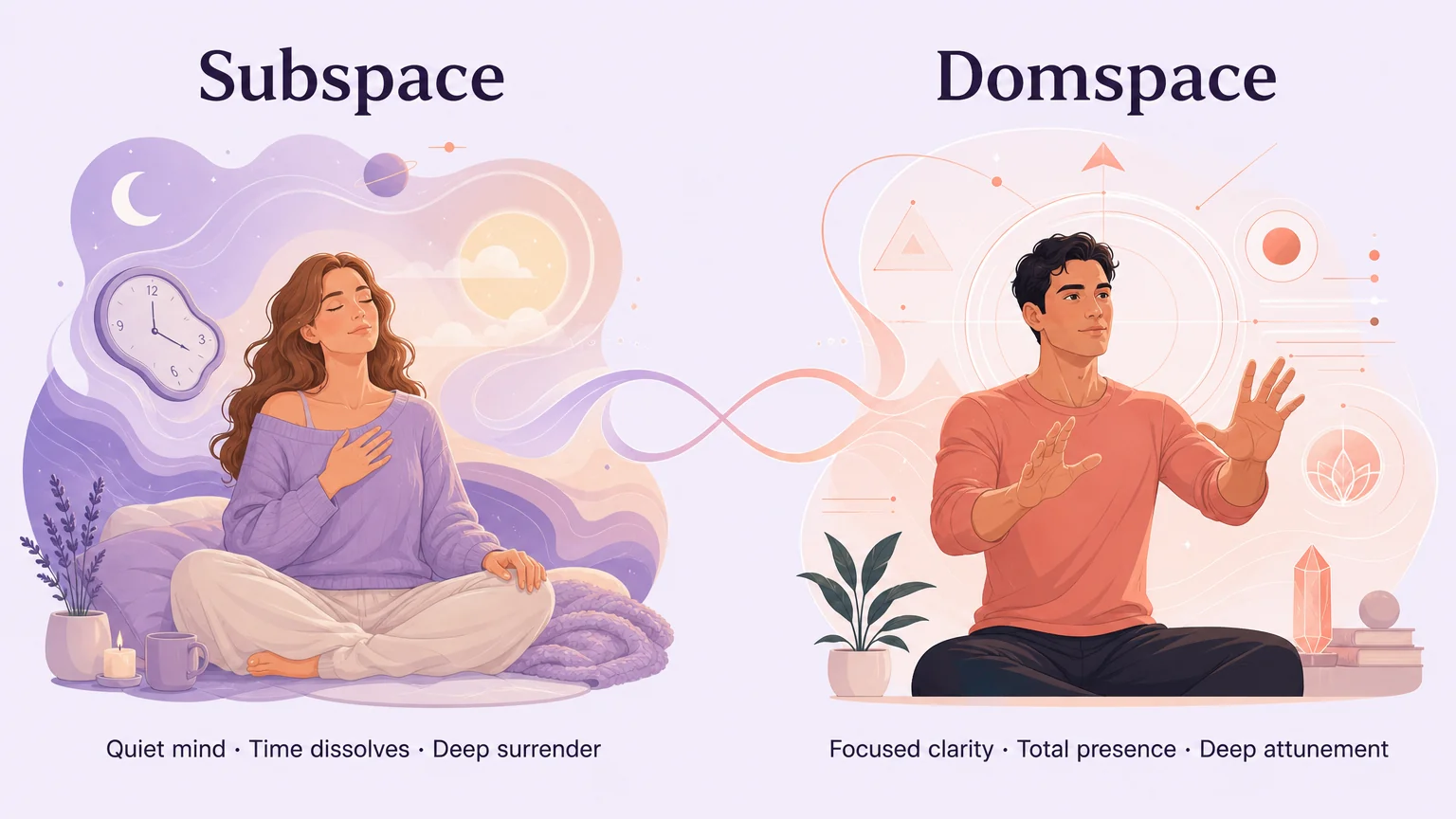 Dual panel comparing Subspace and Domspace as complementary altered states of consciousness