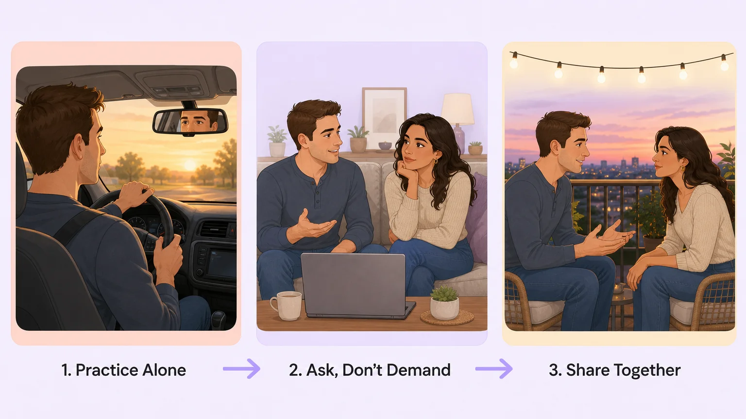 Three-step framework for sharing a sexual fantasy with a partner: practice alone, ask don't demand, share together