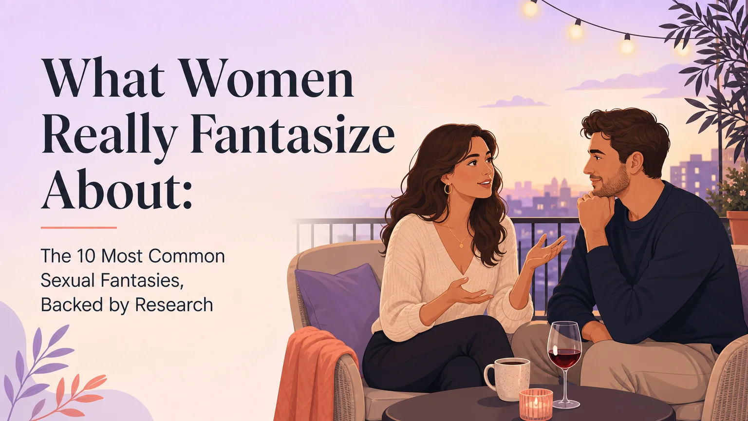 Cover: Two people talking intimately on a balcony at evening, conveying trust and the safety of private conversation about desire