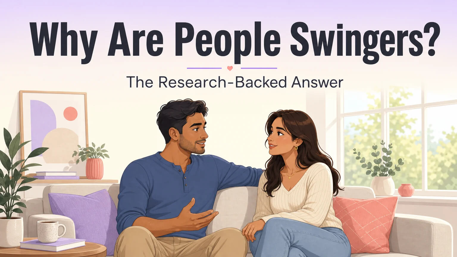 Why Are People Swingers cover - couple having an honest conversation in a sunlit living room