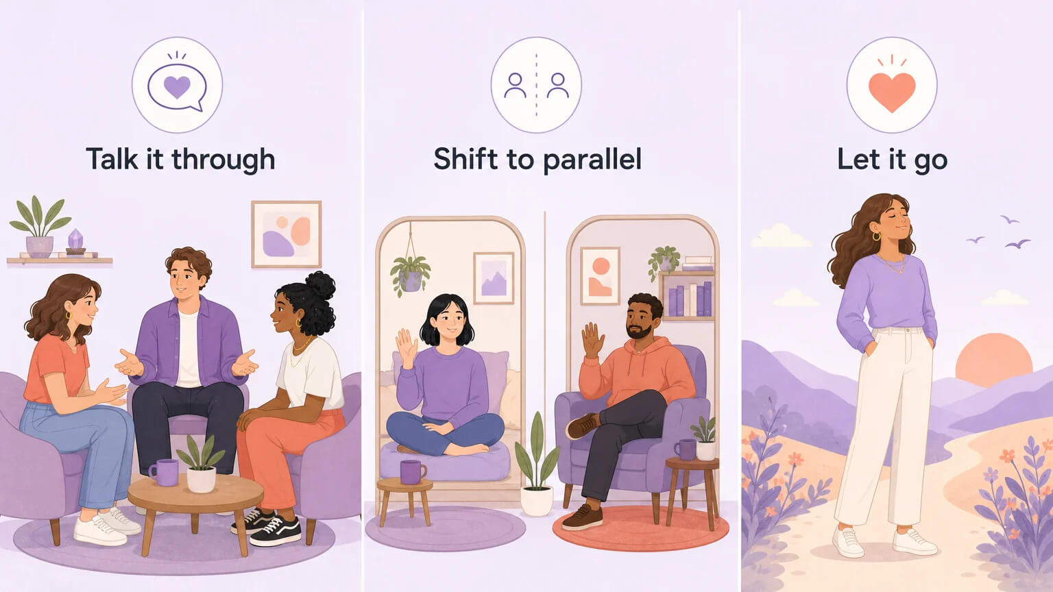 Three pathways when metamour connections get complicated — talk it through, shift to parallel, let it go