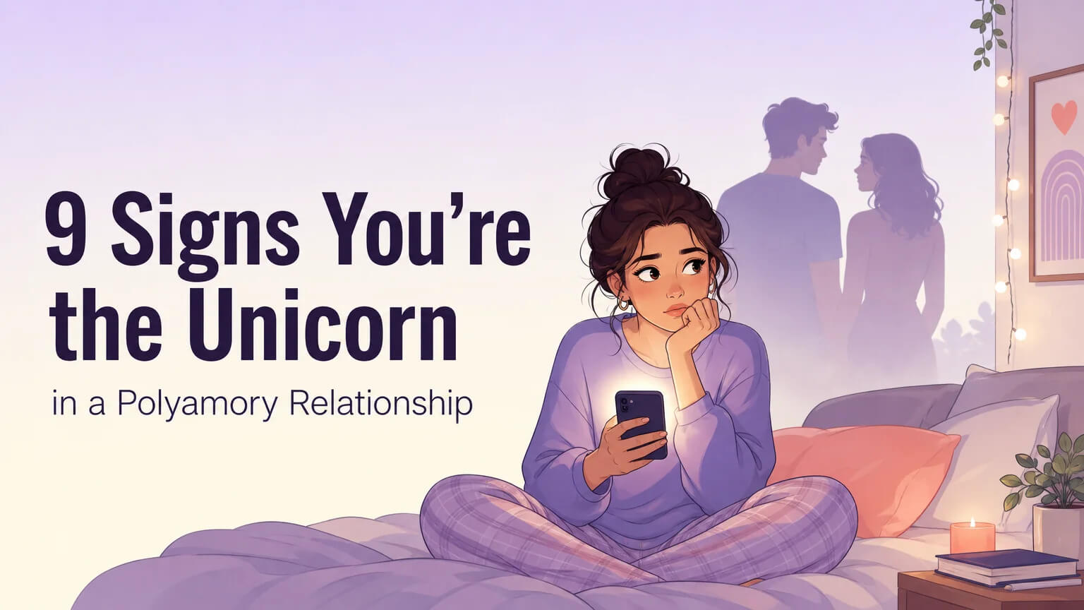 Cover illustration: A woman sitting on her bed at night, phone in hand, with a couple silhouetted behind her — the 2 a.m. moment of searching for answers