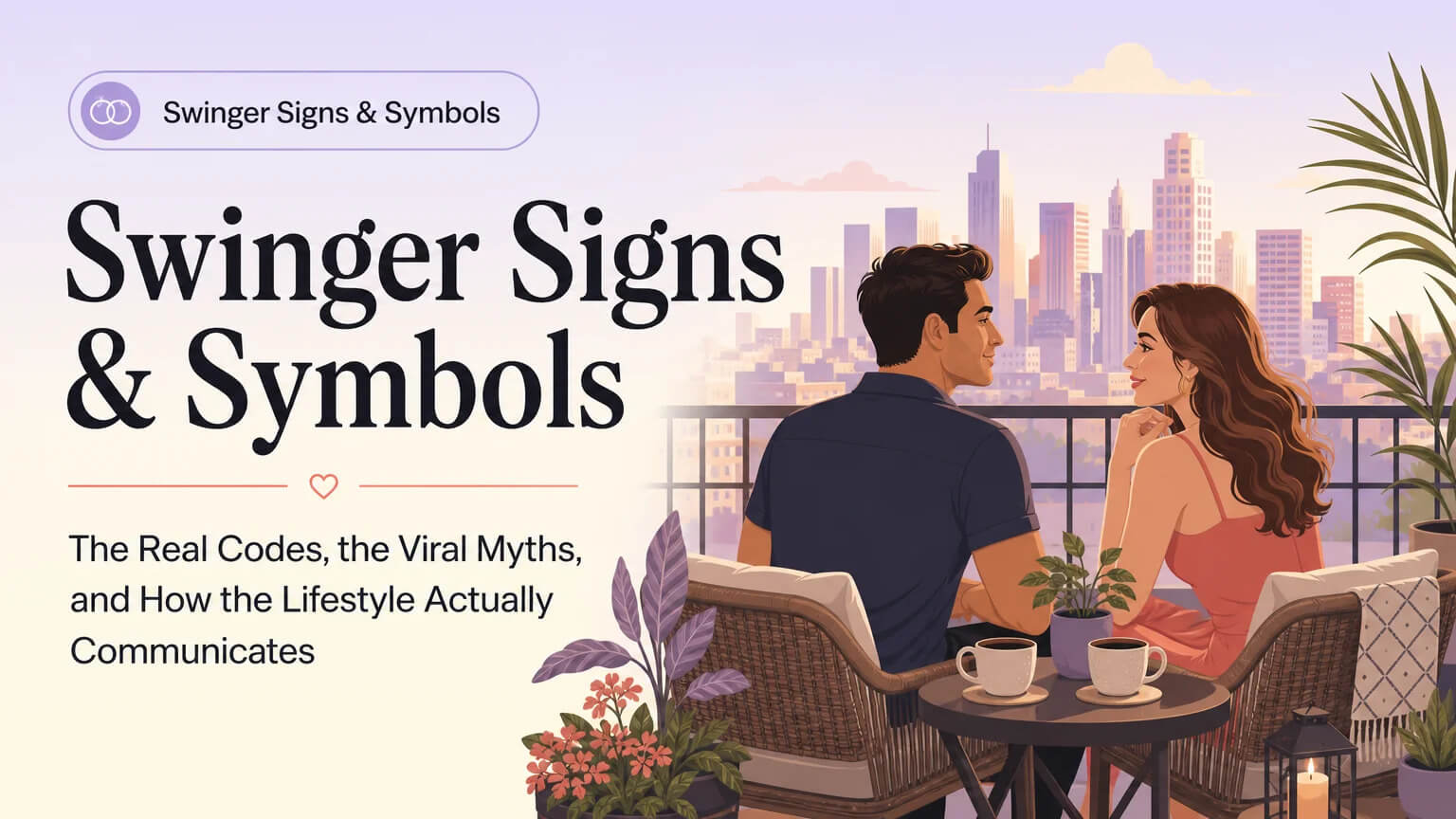 Swinger Signs and Symbols — cover image showing a couple on a balcony at golden hour