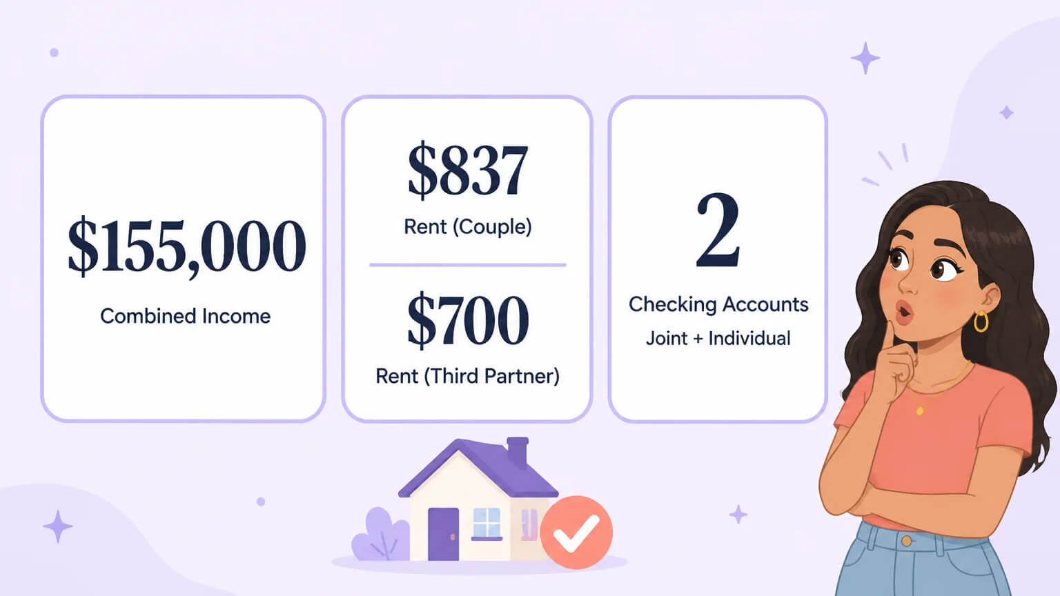 Vee cohabitation finances — $155,000 combined income, $837 and $700 rent split