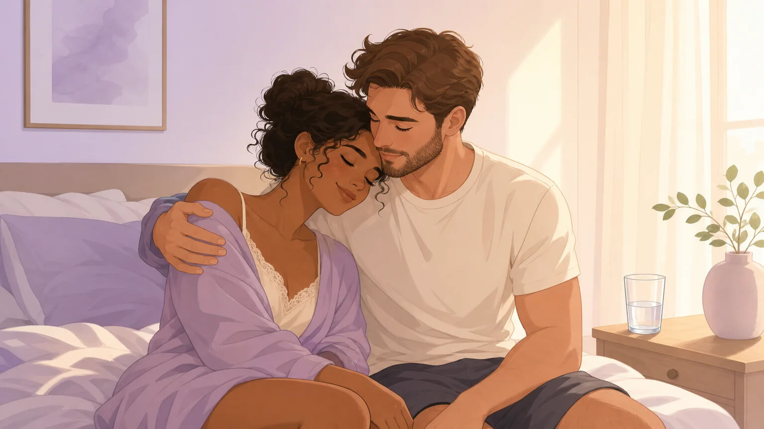 A couple in a tender aftercare moment — reconnecting, choosing each other again