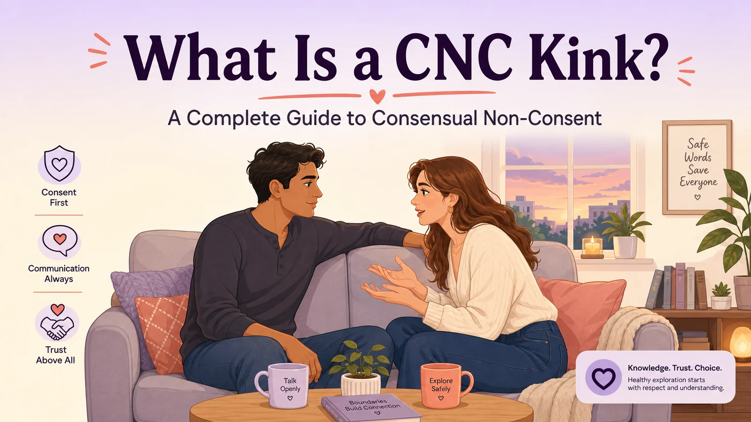 Cover image for What Is a CNC Kink article — two characters in an intimate conversation on a couch with the article title rendered above