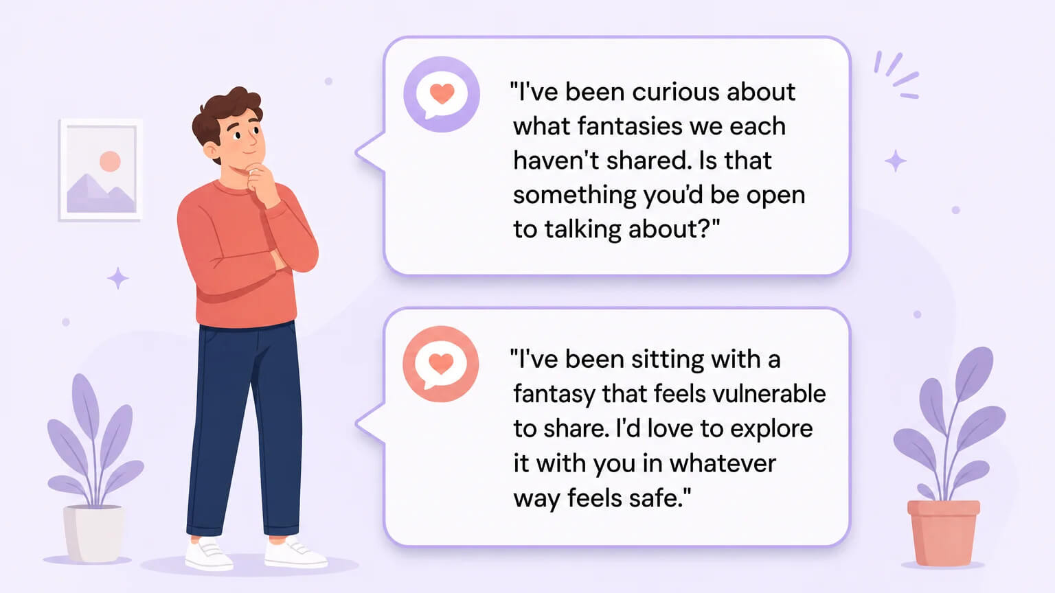 Two conversation starter scripts designed as speech-bubble cards for introducing a vulnerable topic