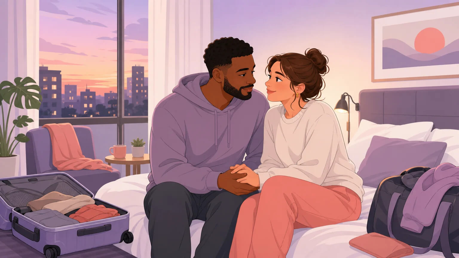 A couple reconnecting and processing their experience together after returning from a lifestyle cruise