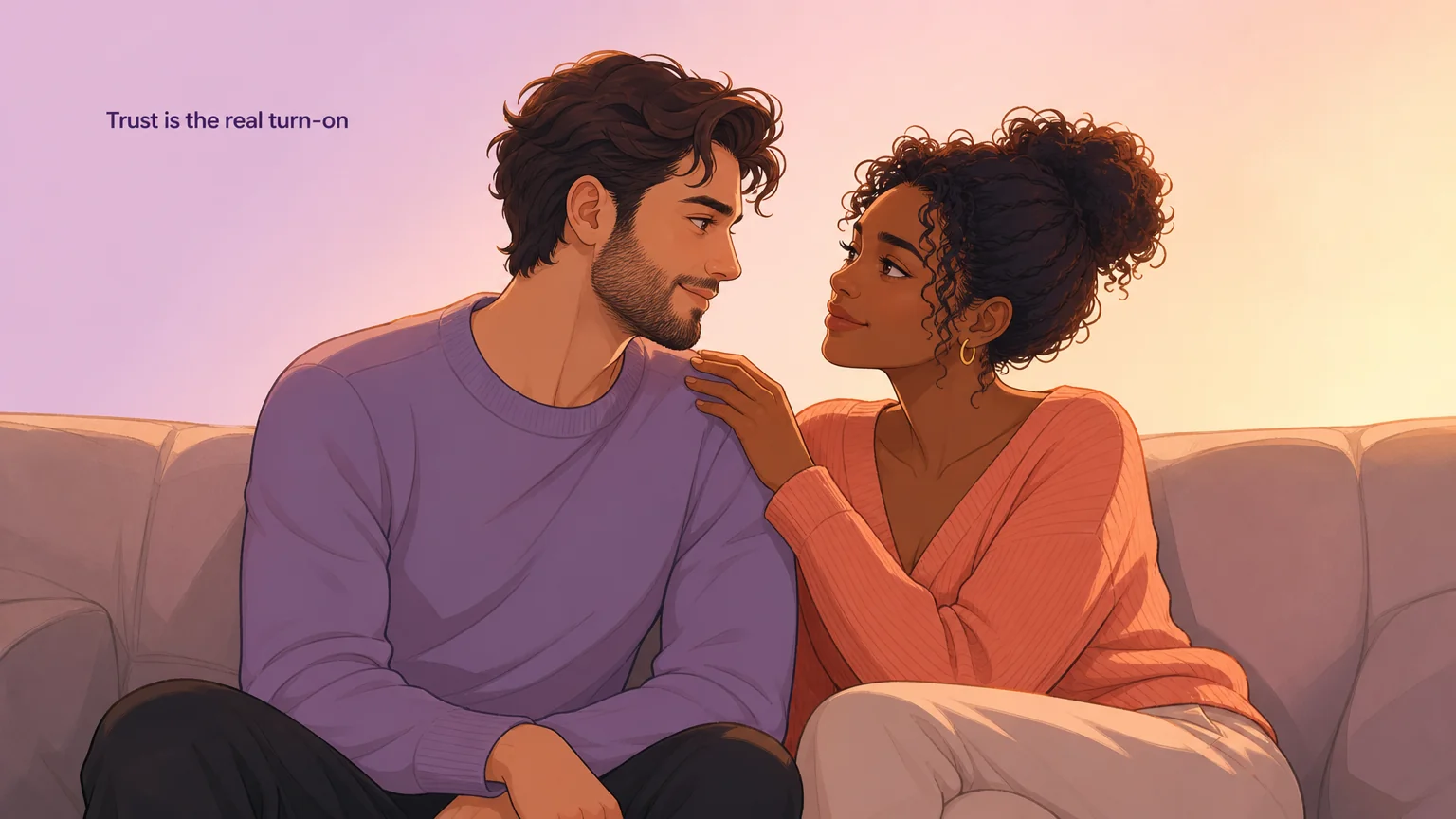 Two partners in an intimate trust moment — the emotional core of knife play is connection, not danger