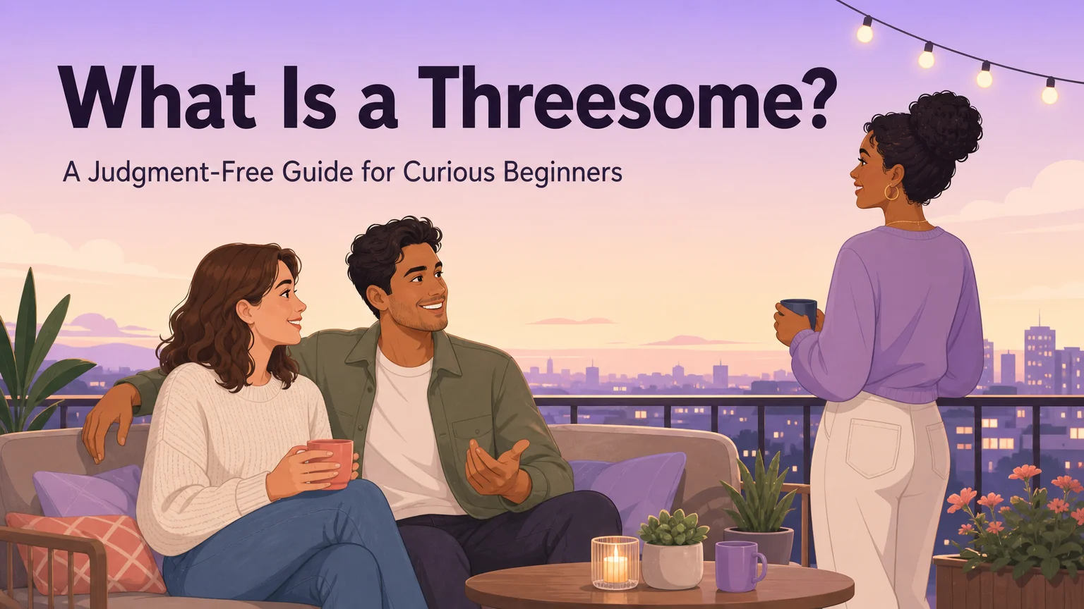 Cover image showing three friends on a balcony having an honest conversation
