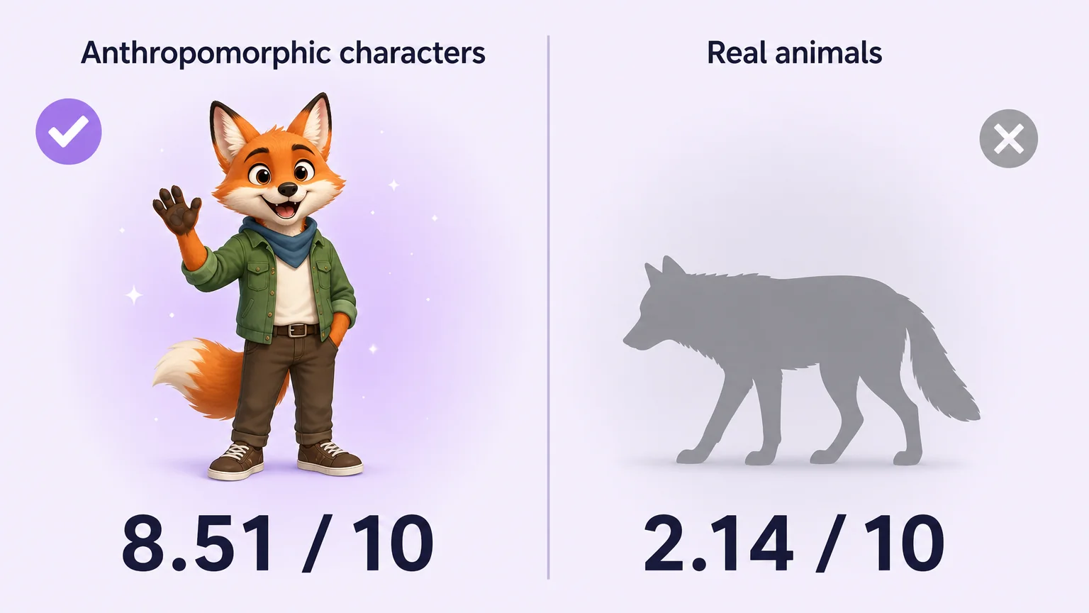Attraction comparison: anthropomorphic characters vs real animals