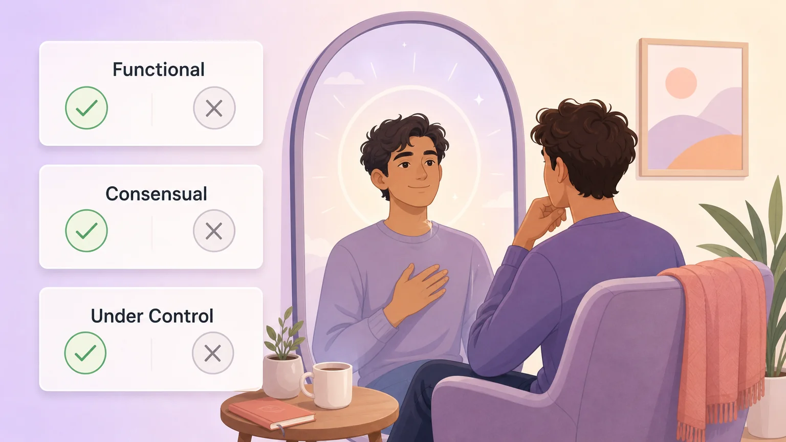 Self-assessment framework — a person reflecting honestly on whether their behavior is functional, consensual, and under control