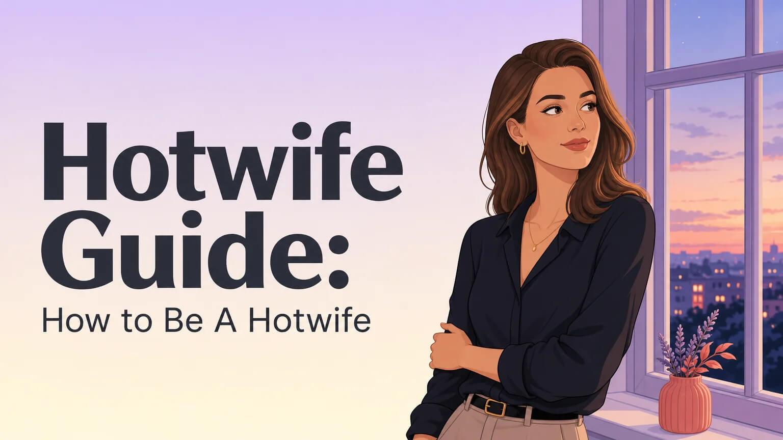 Hotwife guide cover — a woman by the window at twilight, contemplative and confident