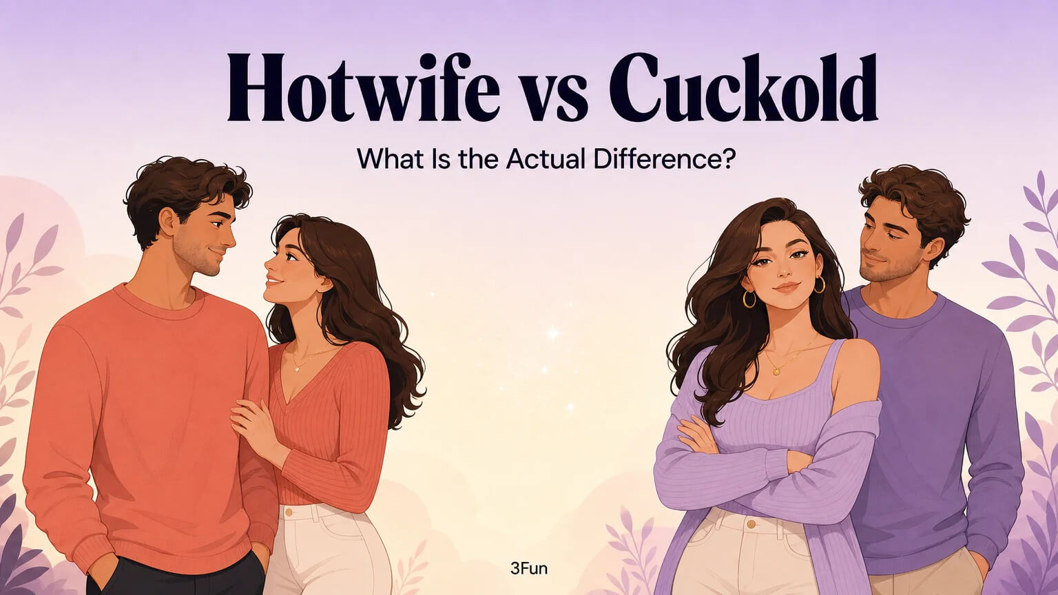 Hotwife vs Cuckold cover illustration showing two couples with different relationship dynamics