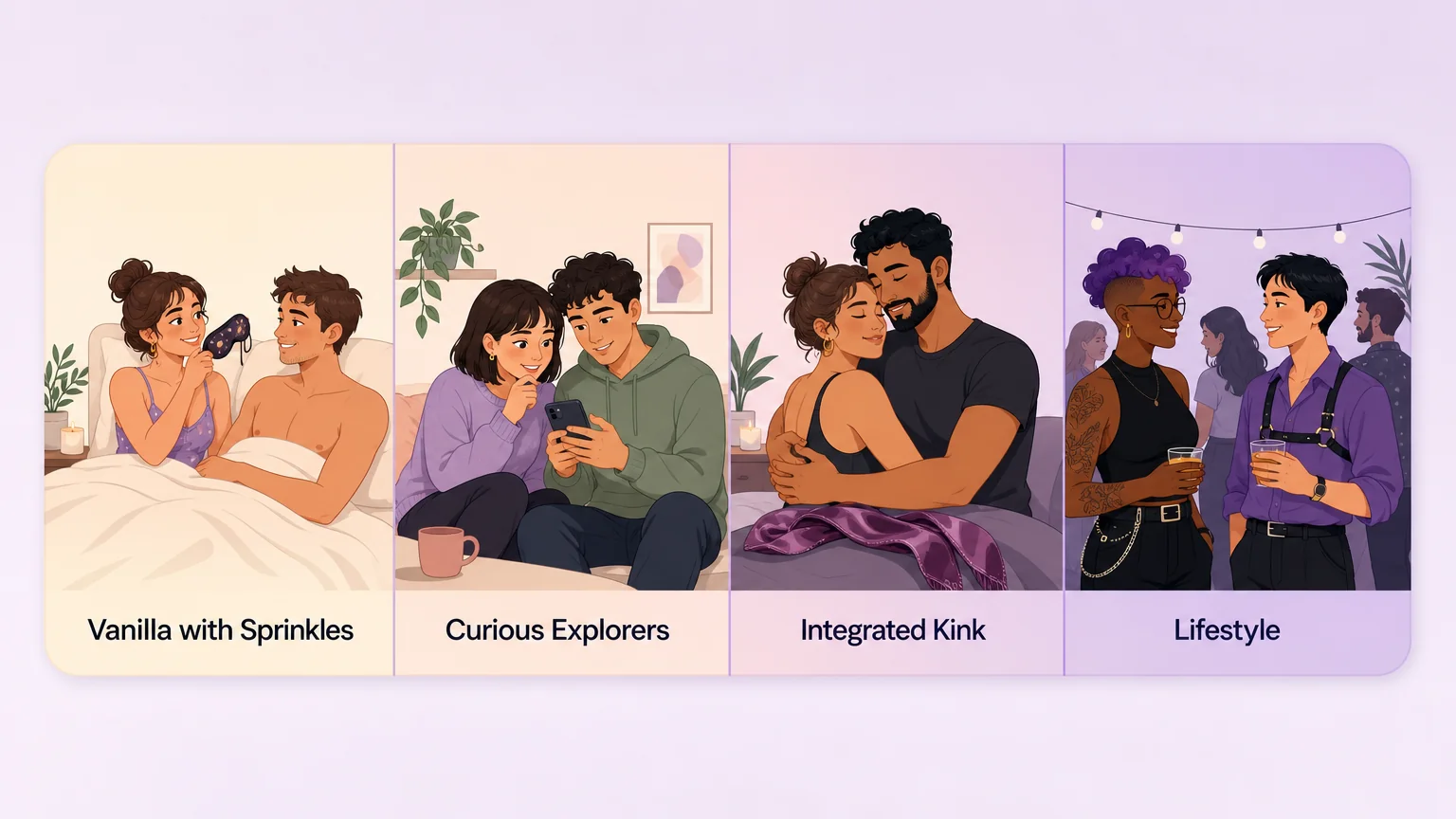 The kink spectrum showing four zones: Vanilla with Sprinkles, Curious Explorers, Integrated Kink, and Lifestyle