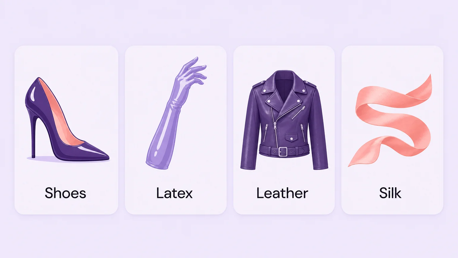 The most common object and material fetishes compared: shoes, latex, leather, silk