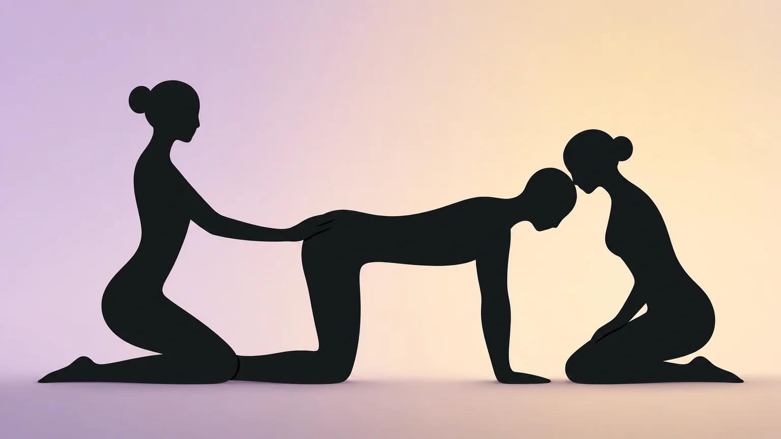 Elegant silhouette diagram showing one person forming a horizontal bridge, with one person behind and one in front