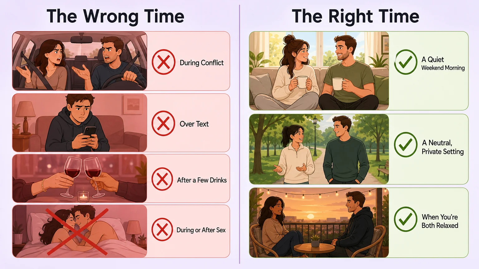 The wrong time vs the right time for a difficult conversation — visual guide