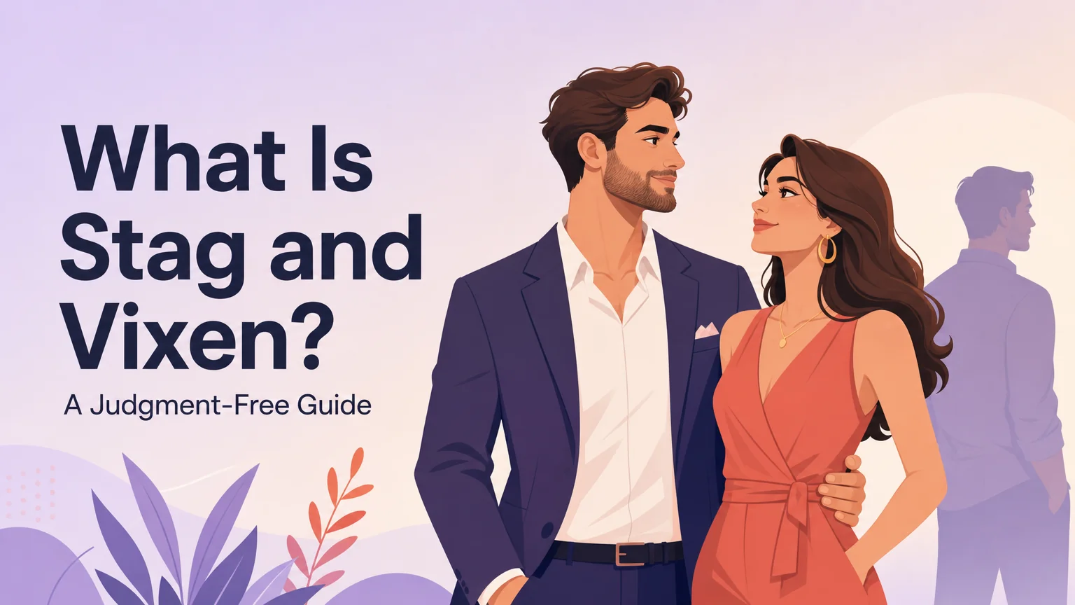 Cover image: What Is Stag and Vixen? A Judgment-Free Guide — a confident couple standing together with warm pride