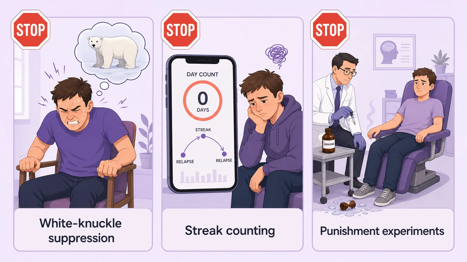 Three tactics that make a fetish stronger: white-knuckle suppression, streak counting, punishment experiments