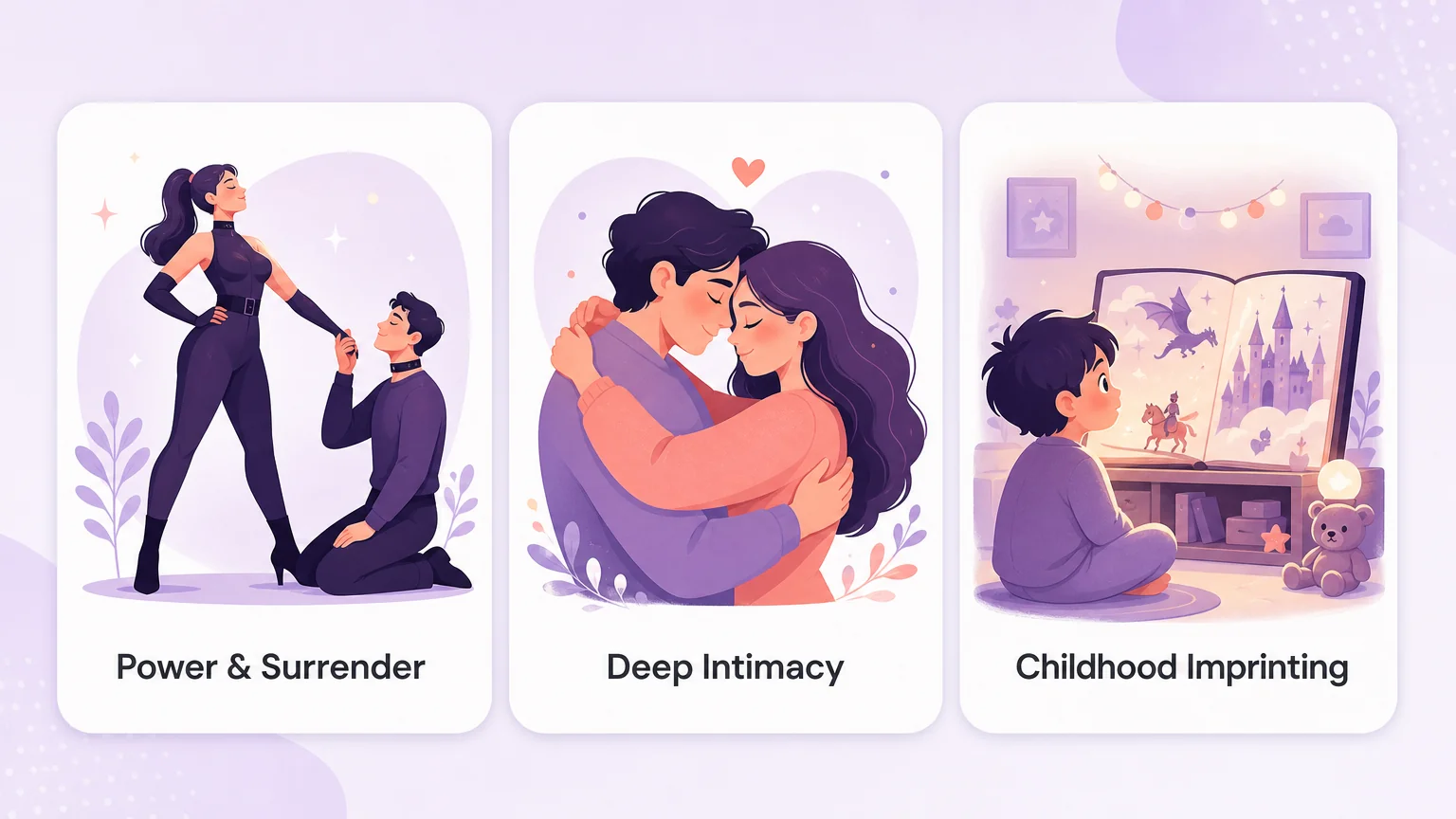 Three psychological drivers behind unusual fantasies — Power and Surrender, Deep Intimacy, Childhood Imprinting
