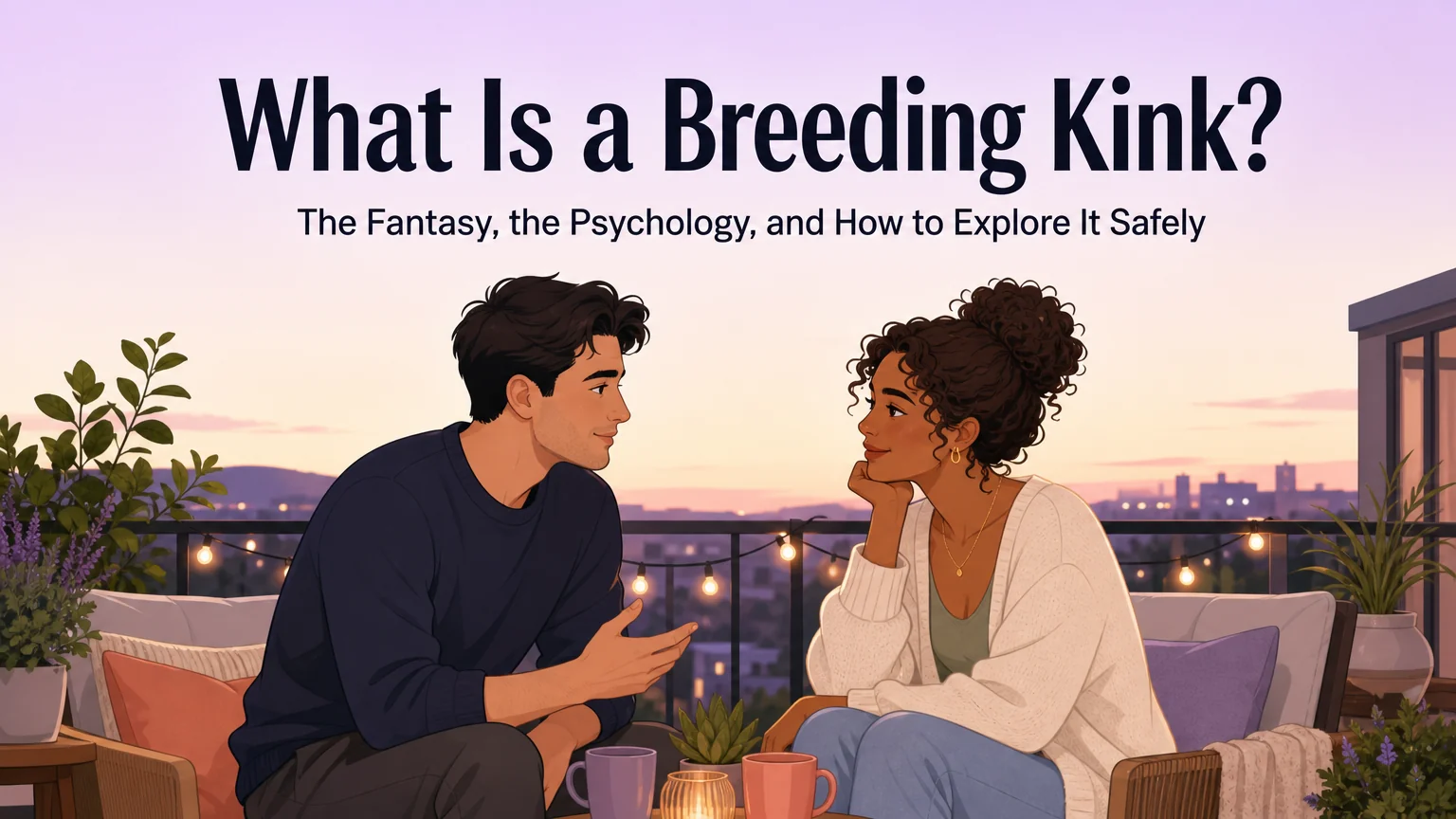 What Is a Breeding Kink — cover image showing two people having an intimate conversation on a balcony at dusk
