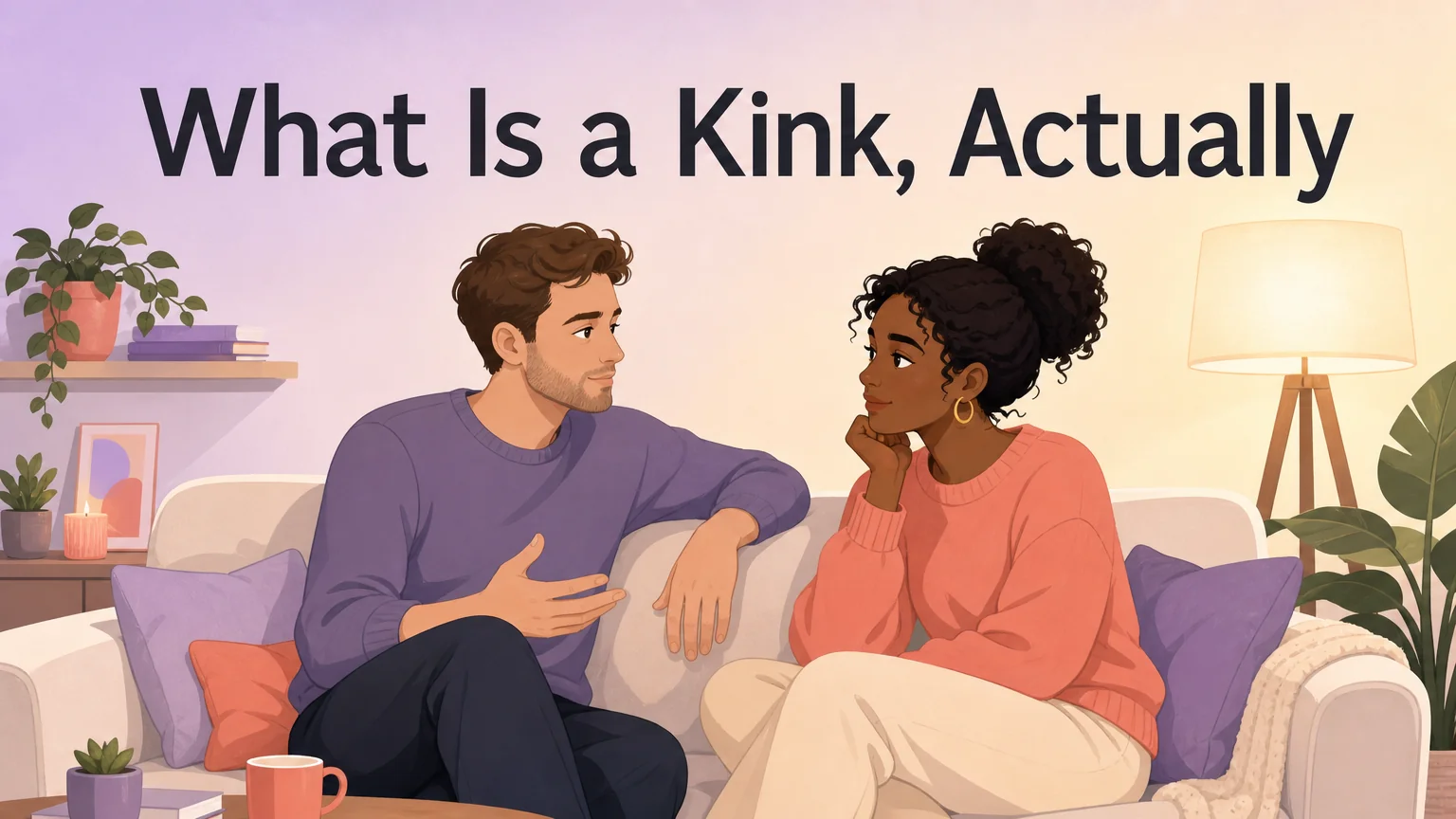 What Is a Kink Actually — cover image showing a couple having a quiet intimate conversation on a couch
