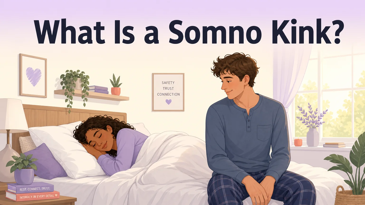 What Is a Somno Kink - cover illustration of a peaceful bedroom scene with a couple and morning light