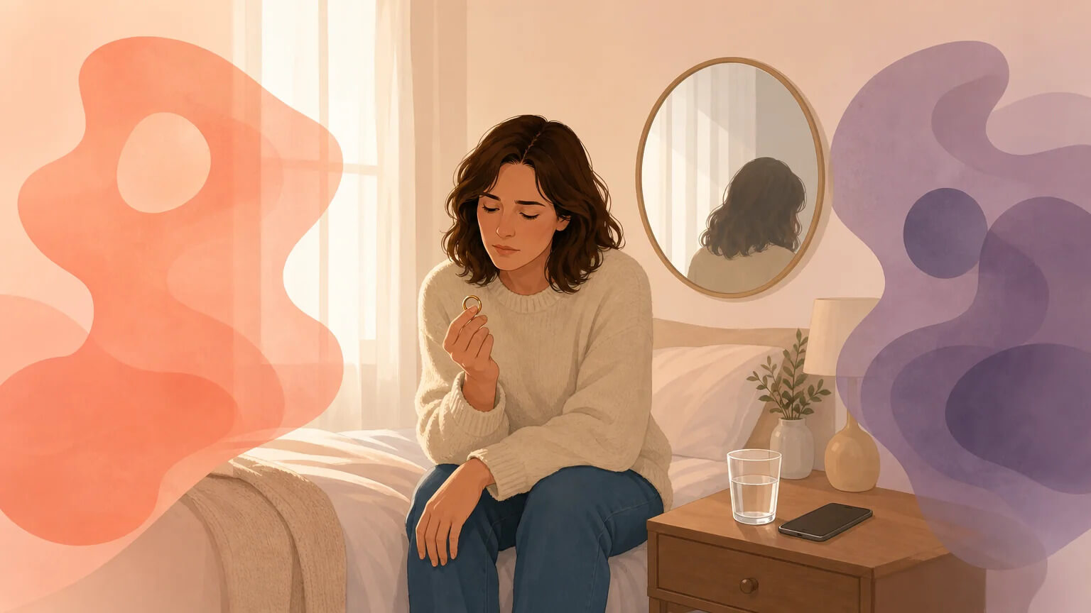 Illustration of a woman in quiet contemplation after a relationship experience