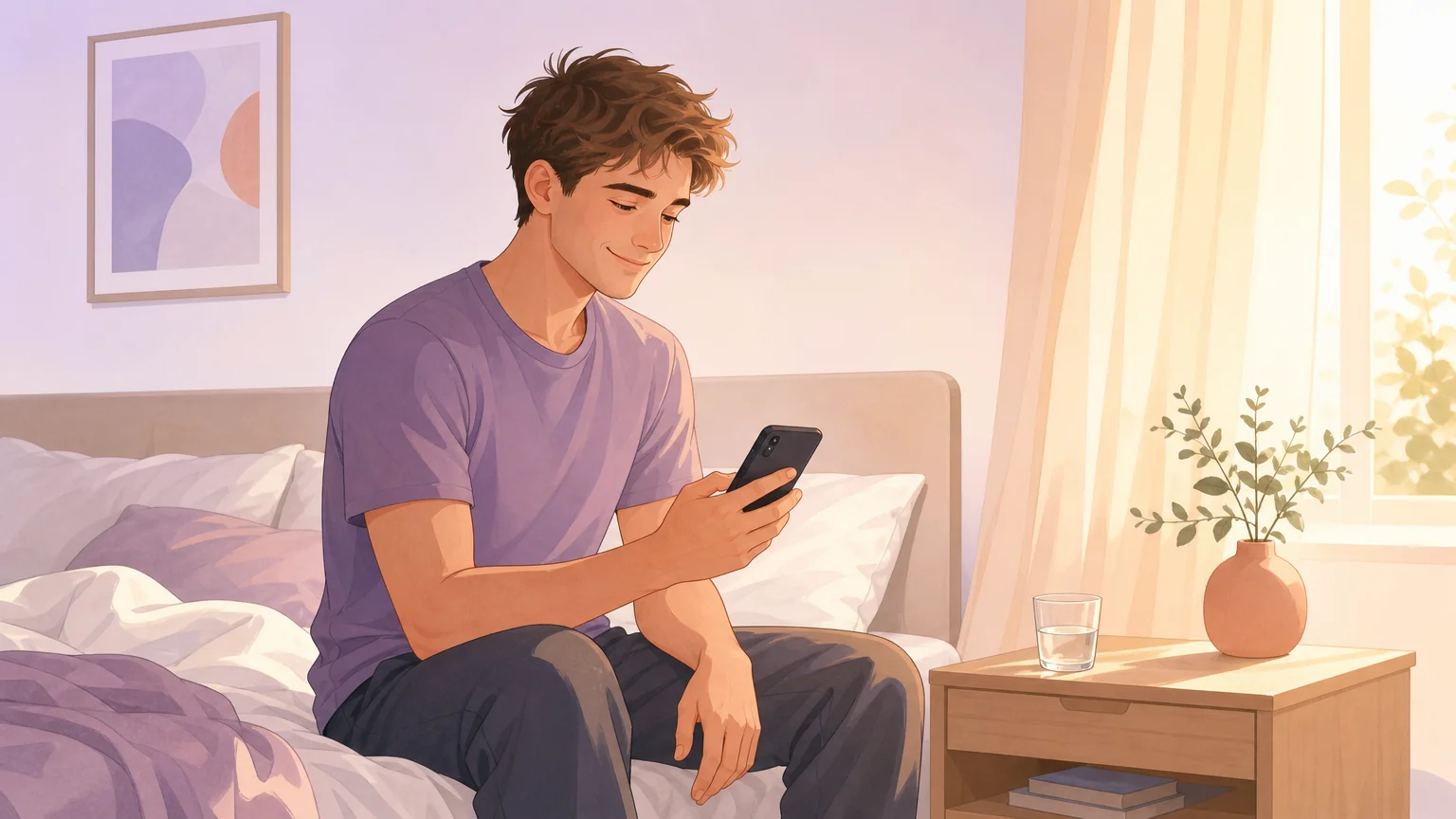 A person sitting on the edge of their bed in morning light, experiencing the quiet relief of realizing they are not broken or alone