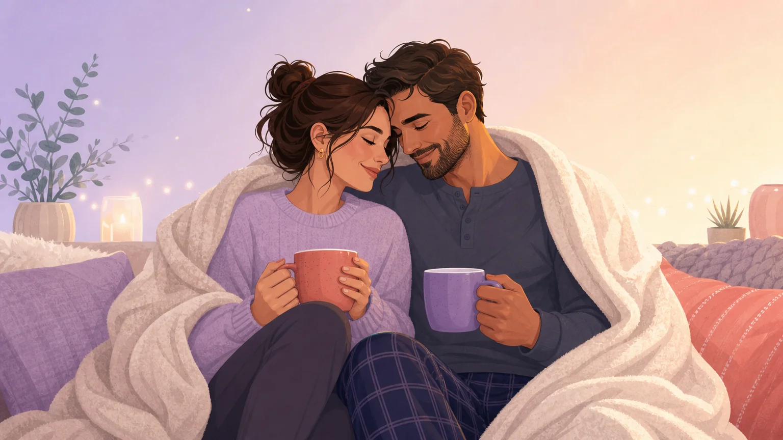 A couple reconnecting under a soft blanket during aftercare