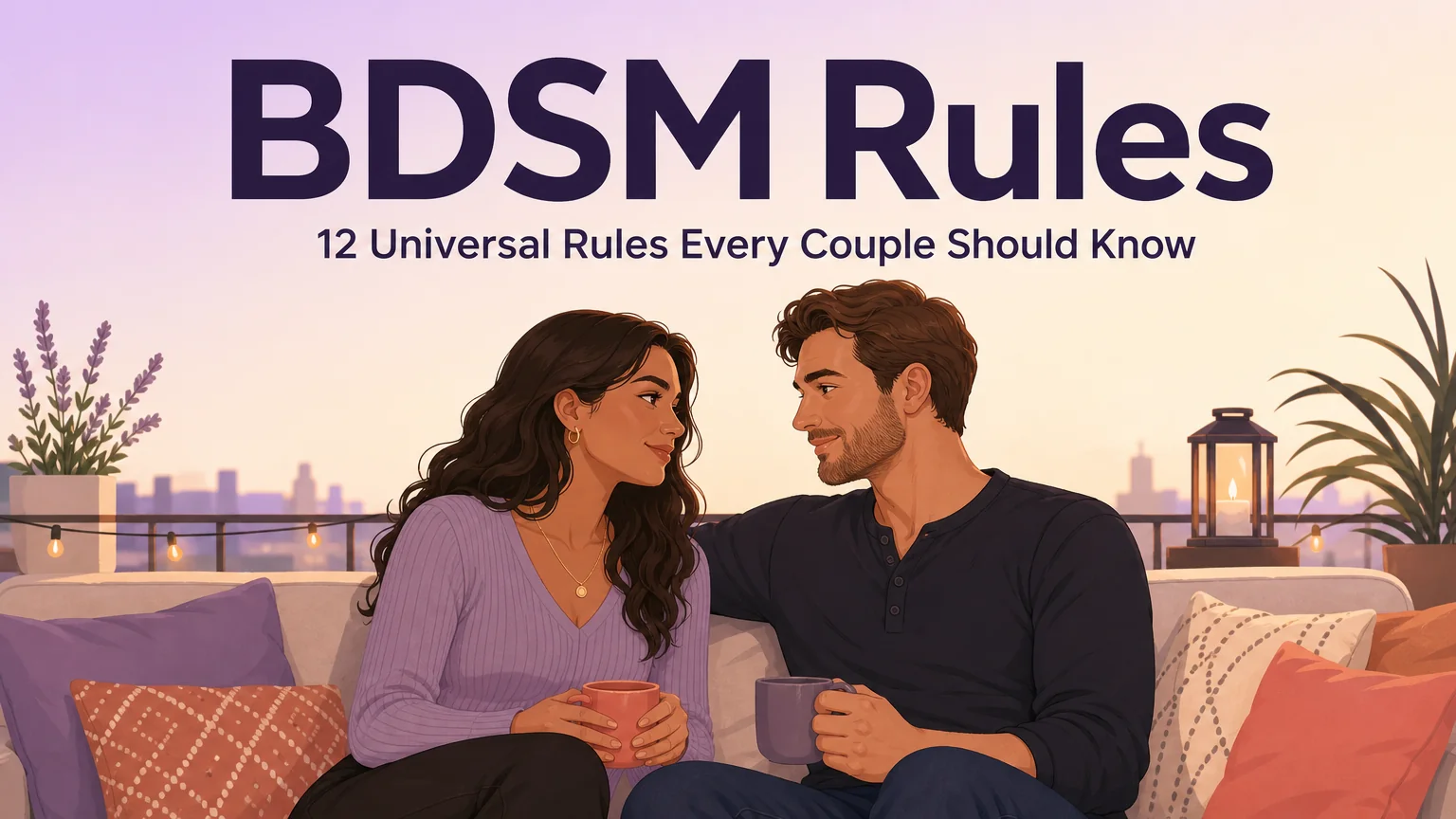 BDSM Rules cover illustration: a couple in warm conversation on a couch