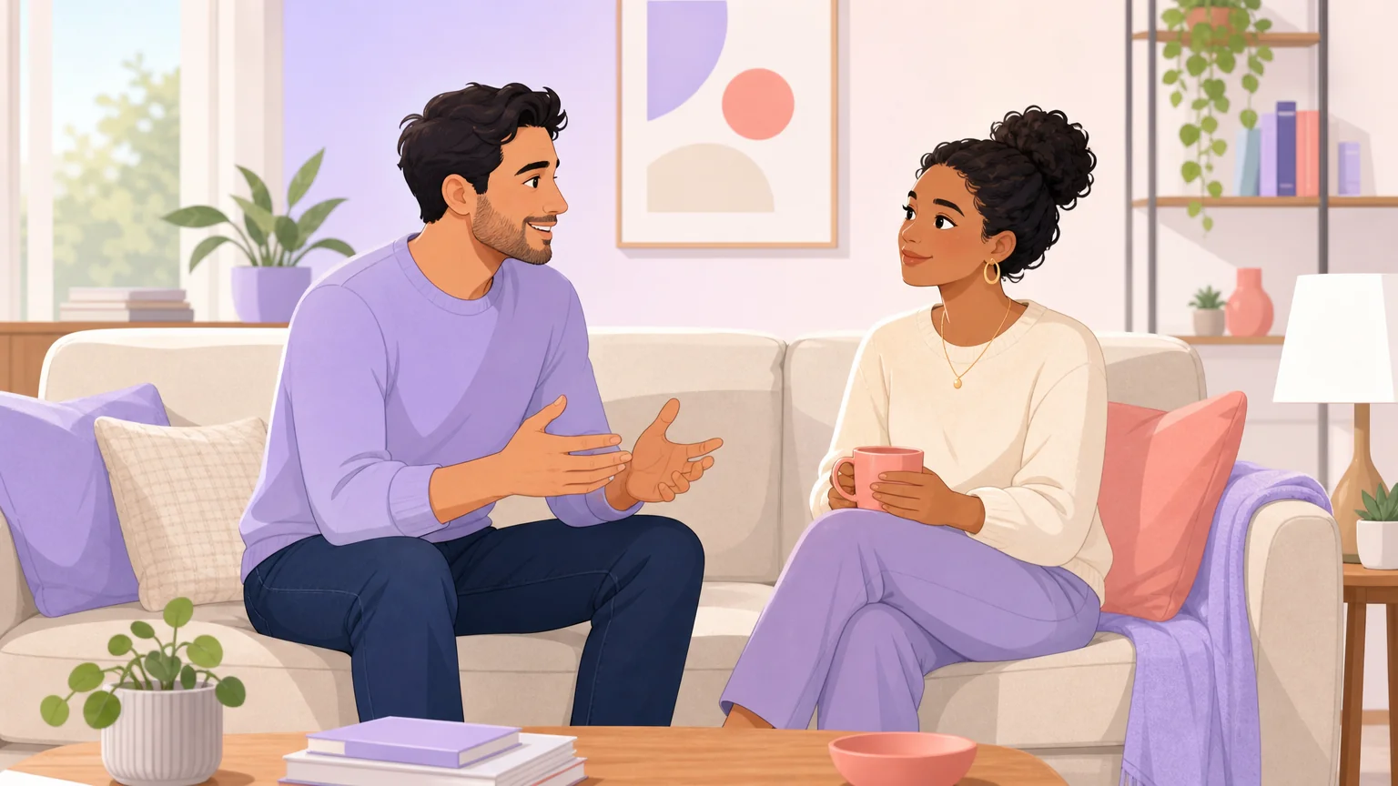 Two adults having a relaxed conversation about corruption kink
