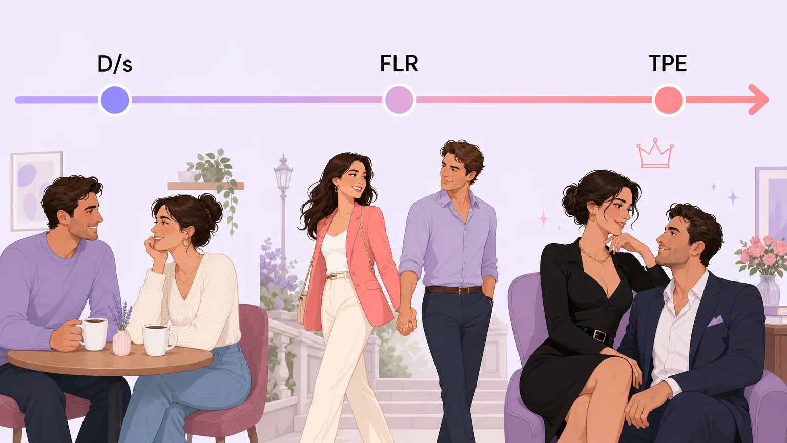 Spectrum illustration of D/s, FLR, and TPE relationship dynamics