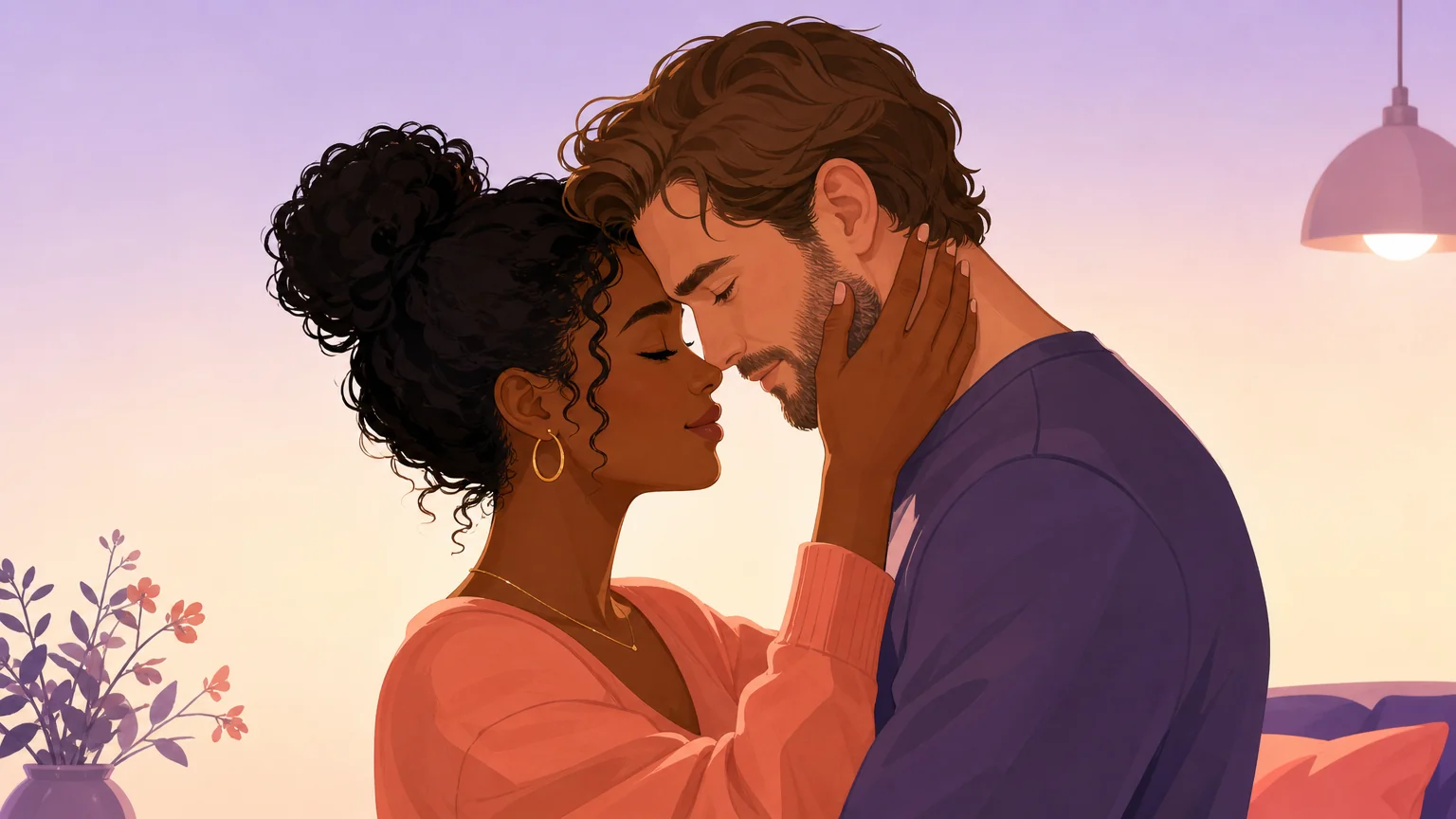 Two adults standing close, foreheads nearly touching — a quiet moment of belonging and commitment