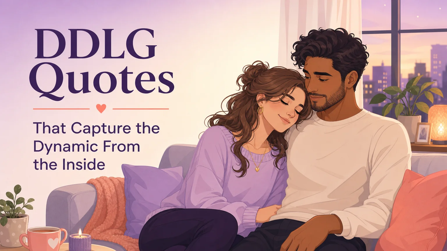 Warm flat-illustration cover showing two adults sitting close on a sofa in a cozy evening scene