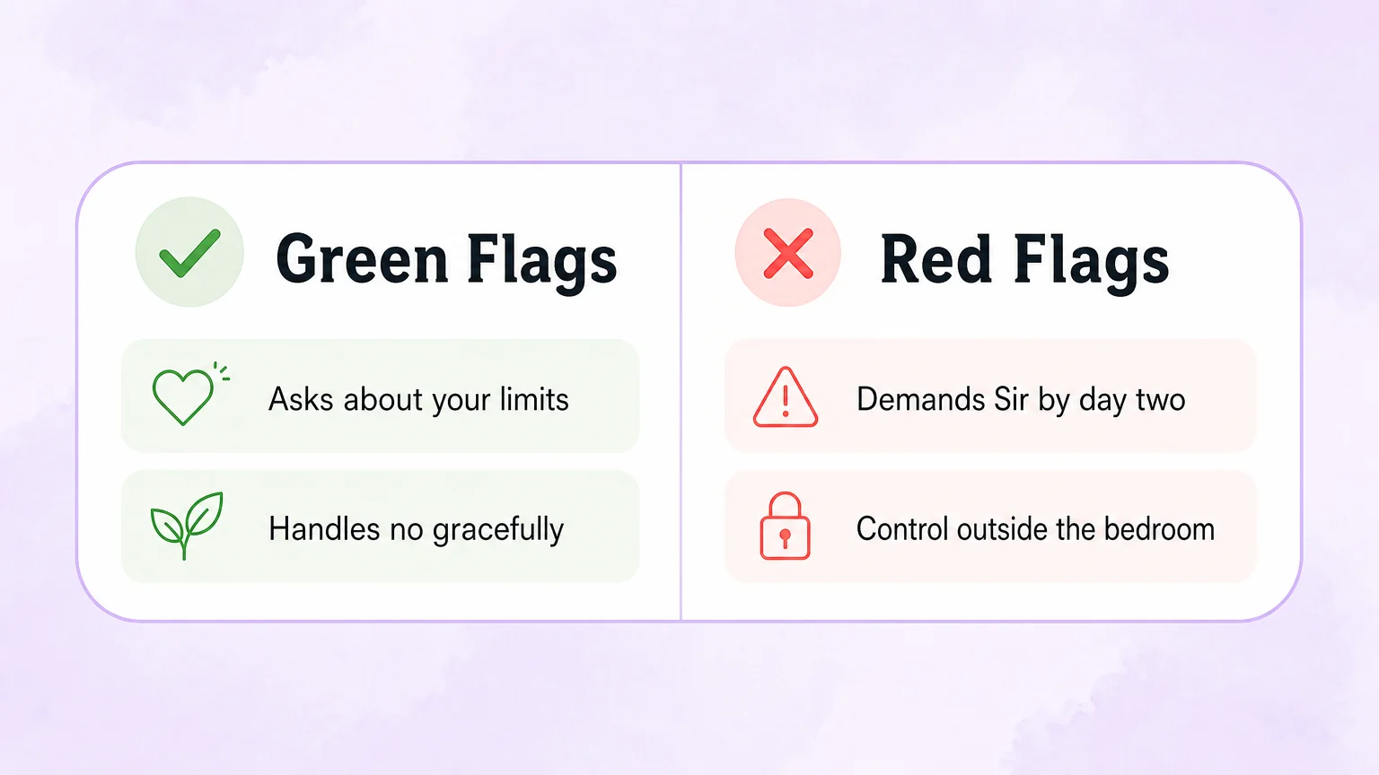 Green flags and red flags to look for in a dominant man