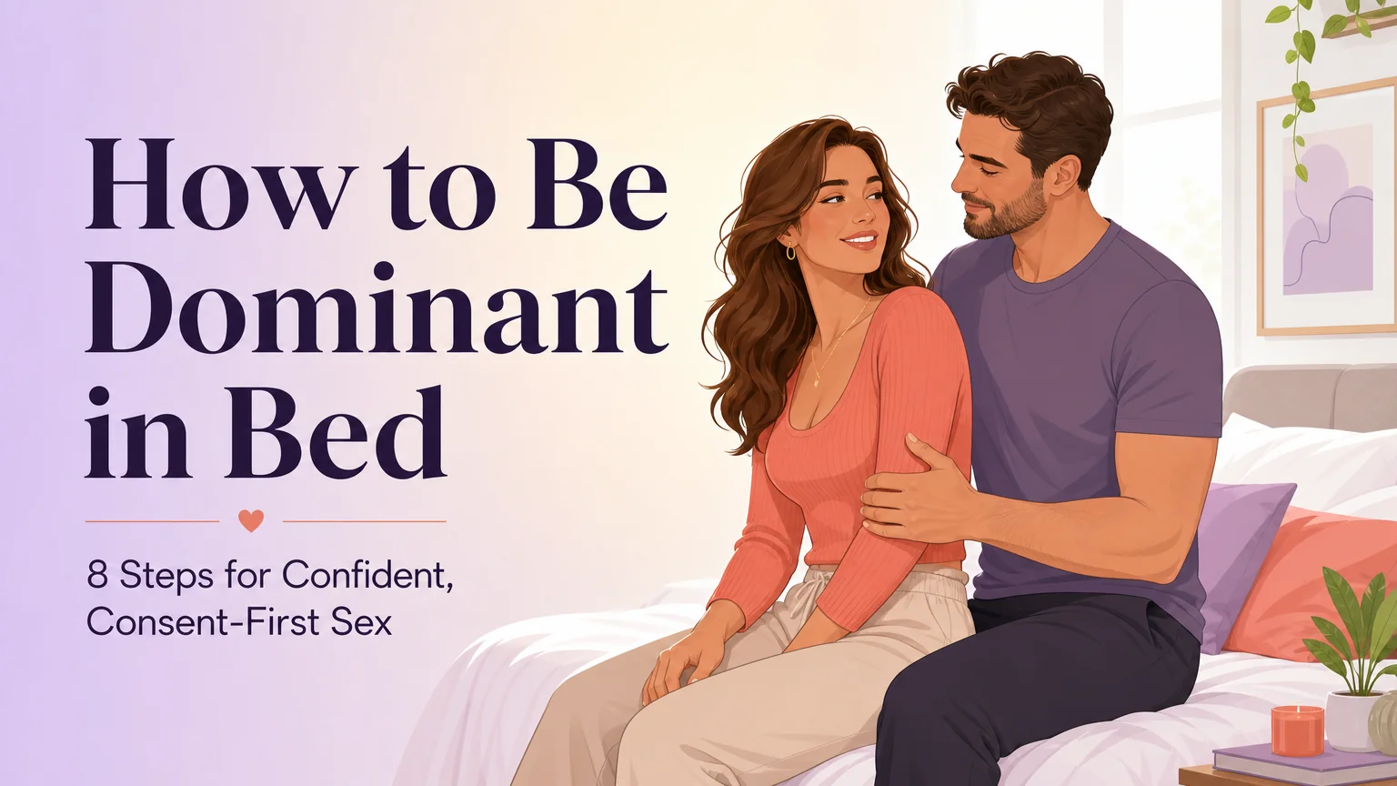 How to Be Dominant in Bed cover: a confident couple sharing a tender, consent-first moment in soft lavender illustration style