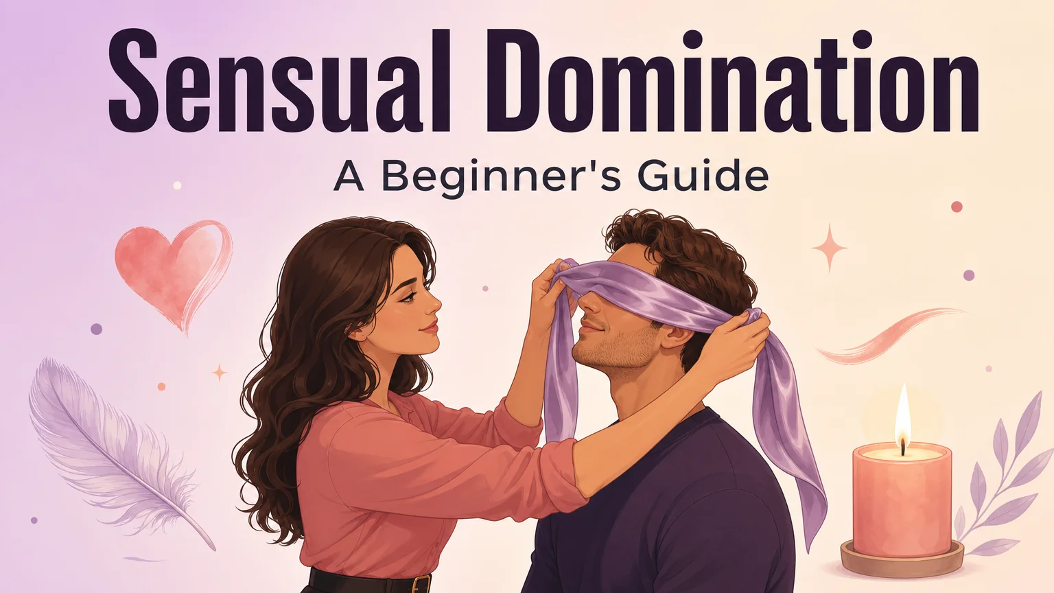 Sensual domination article cover illustration: a couple sharing a trusting blindfold moment