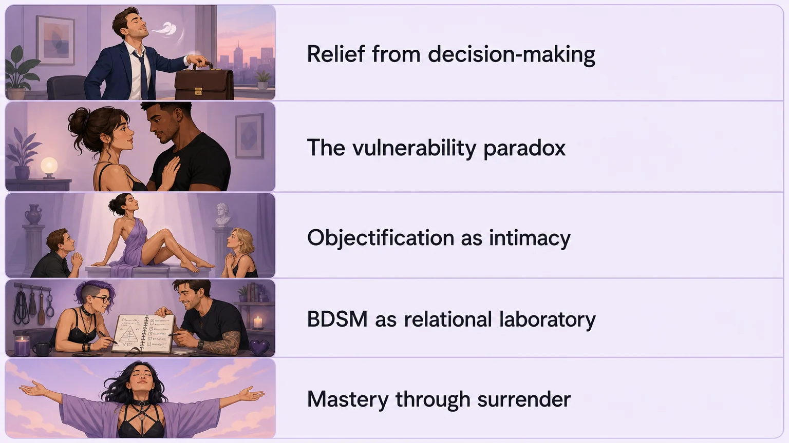 Five psychological layers that draw people to free use — from relief of decision-making to mastery through surrender