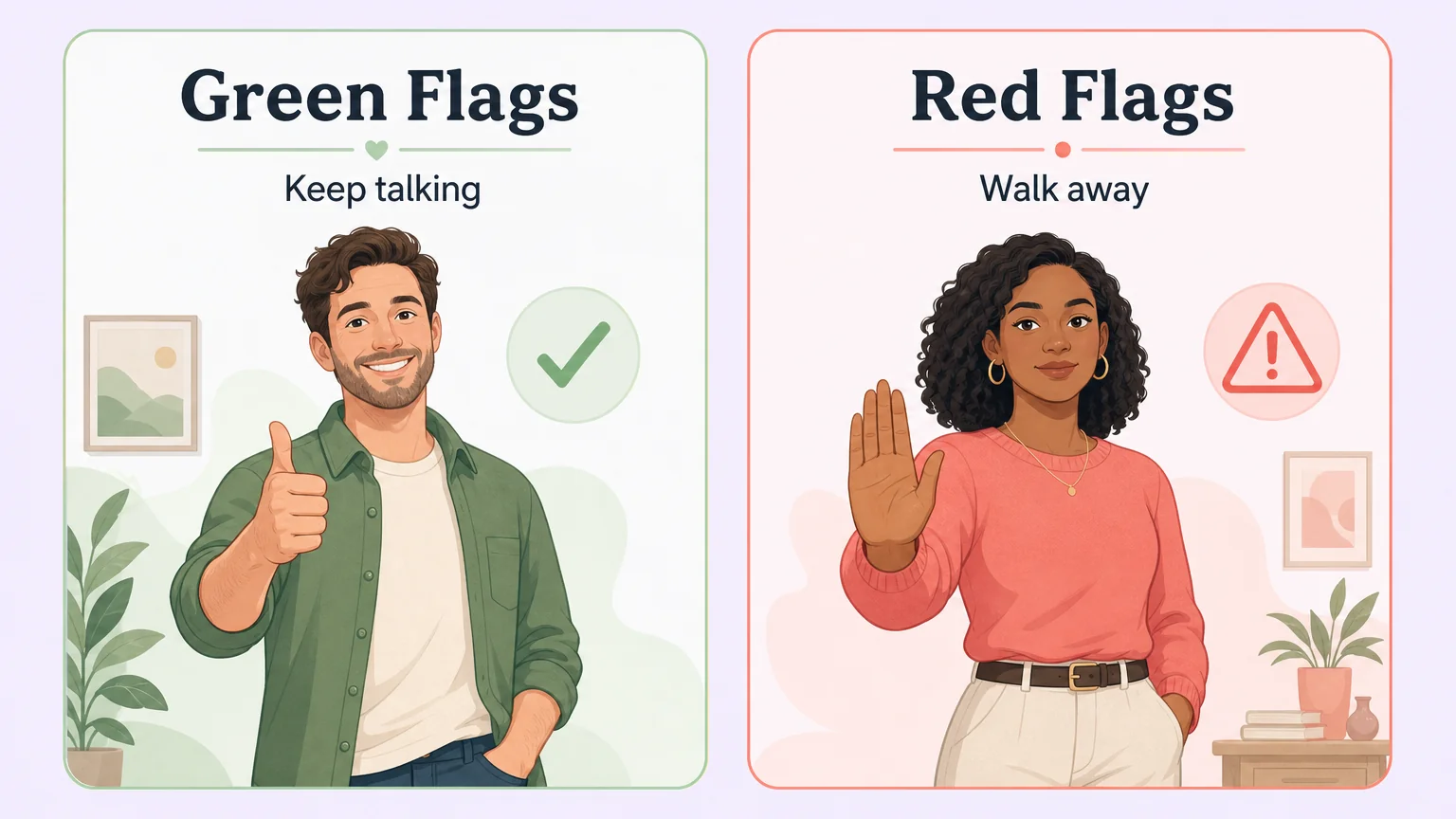 Green flags versus red flags for spotting a fake dom