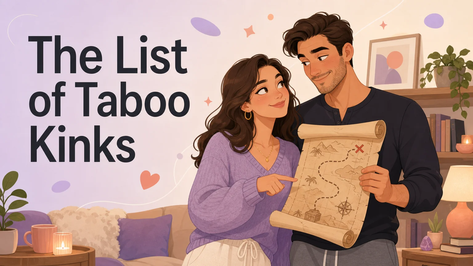 The List of Taboo Kinks: a couple with a treasure map sharing a mischievous, trusting look