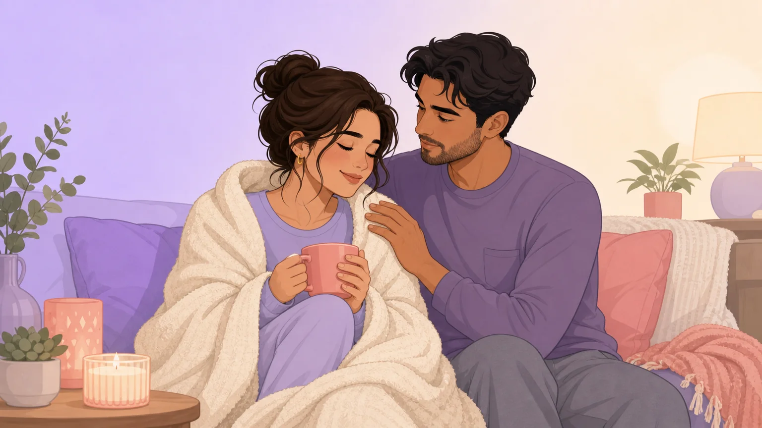 Tender aftercare moment after an intense scene: warmth, comfort, and closeness