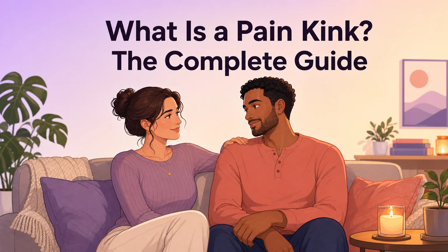 Cover image: a couple on a sofa sharing a trusting, intimate moment, with the article title What Is a Pain Kink?