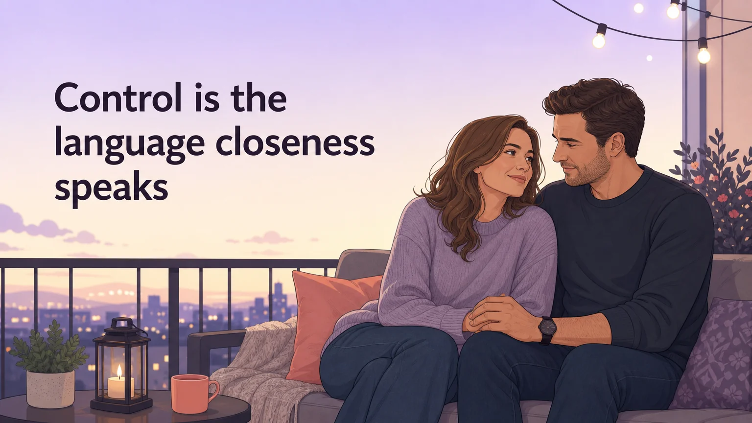 Two adults sitting close in a trusting moment, emotional closeness scene