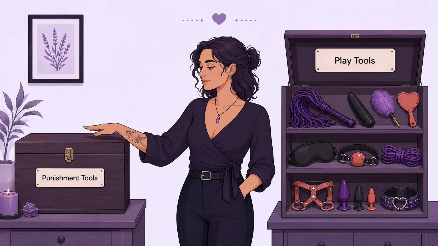Tool separation concept: punishment tools kept in a separate drawer from play tools