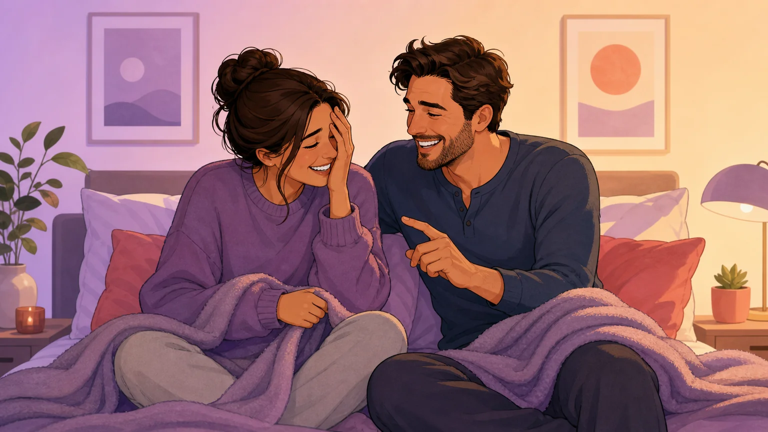 Two partners laughing together after a scene goes a little wrong