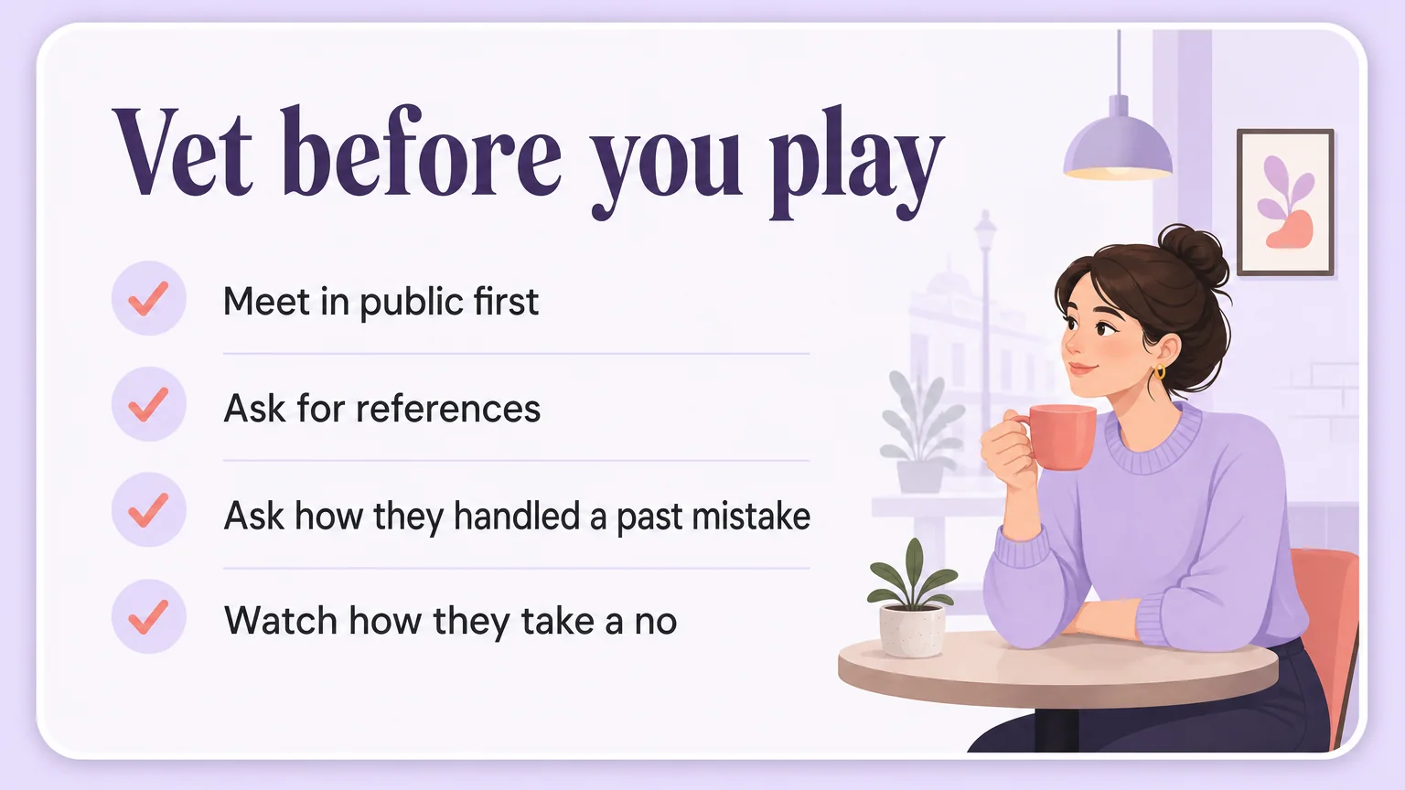 Safety checklist for singles vetting a play partner before a first scene