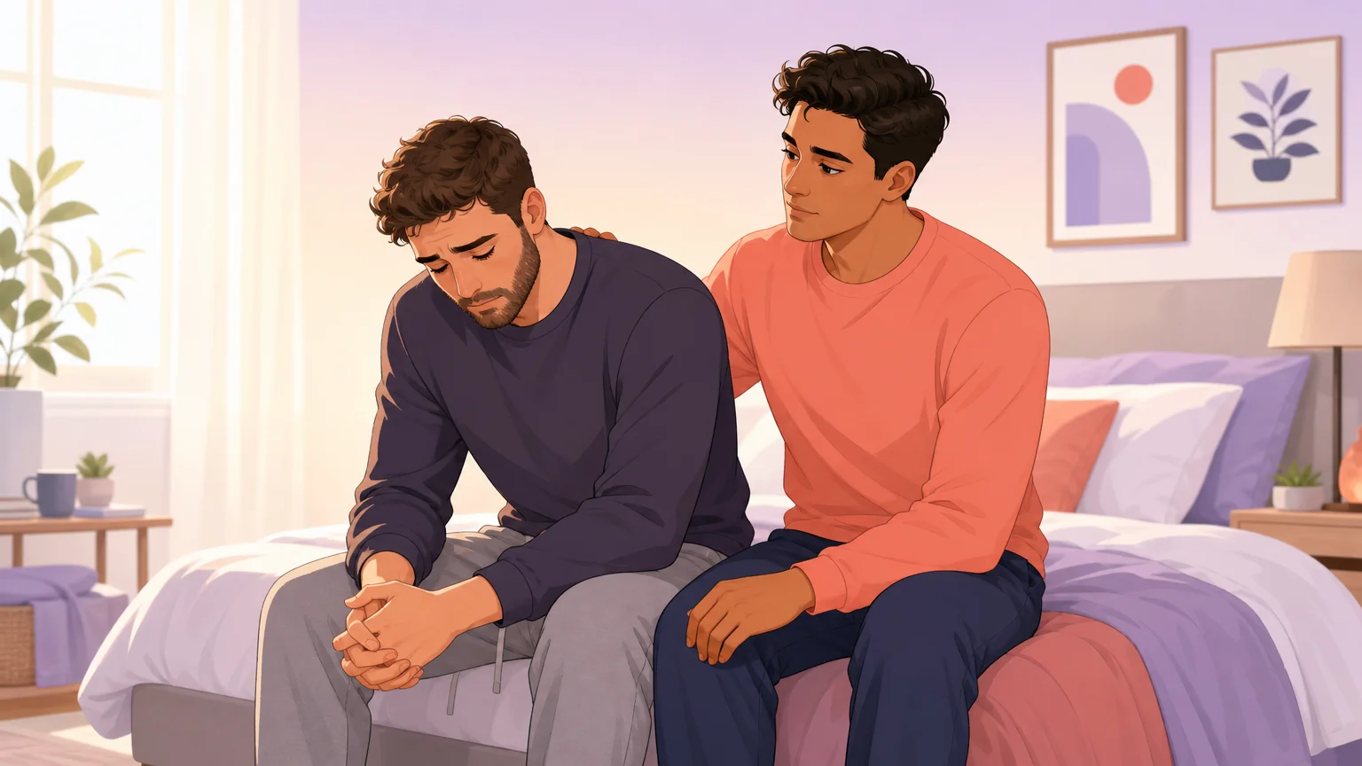 A soft dom receiving comfort during an aftercare moment